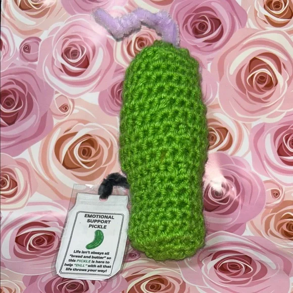 Handmade crocheted Green Positive Pickle Plush - Picture 2 of 3